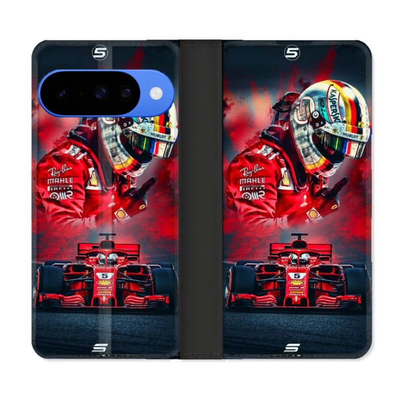 Housse cuir portefeuille Pour Google Pixel 10 Pro Formule 1 F1 Ferrari