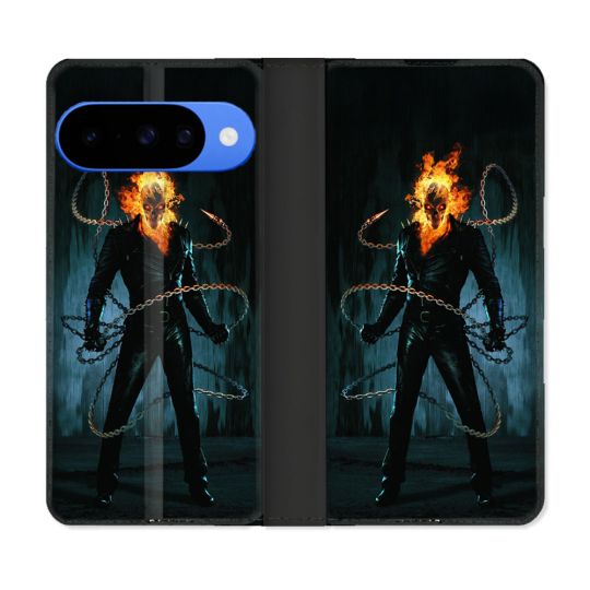 Housse cuir portefeuille Pour Google Pixel 10 Pro Ghost Rider