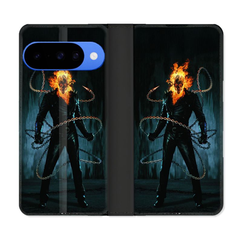 Housse cuir portefeuille Pour Google Pixel 10 Pro Ghost Rider