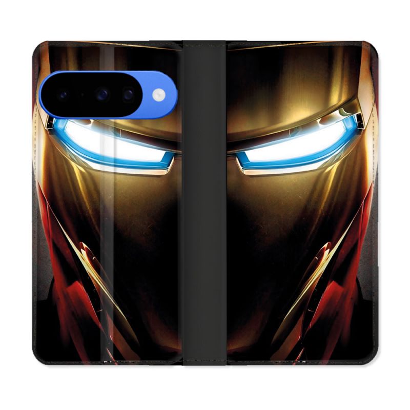 Housse cuir portefeuille Pour Google Pixel 10 Pro Iron Man Casque