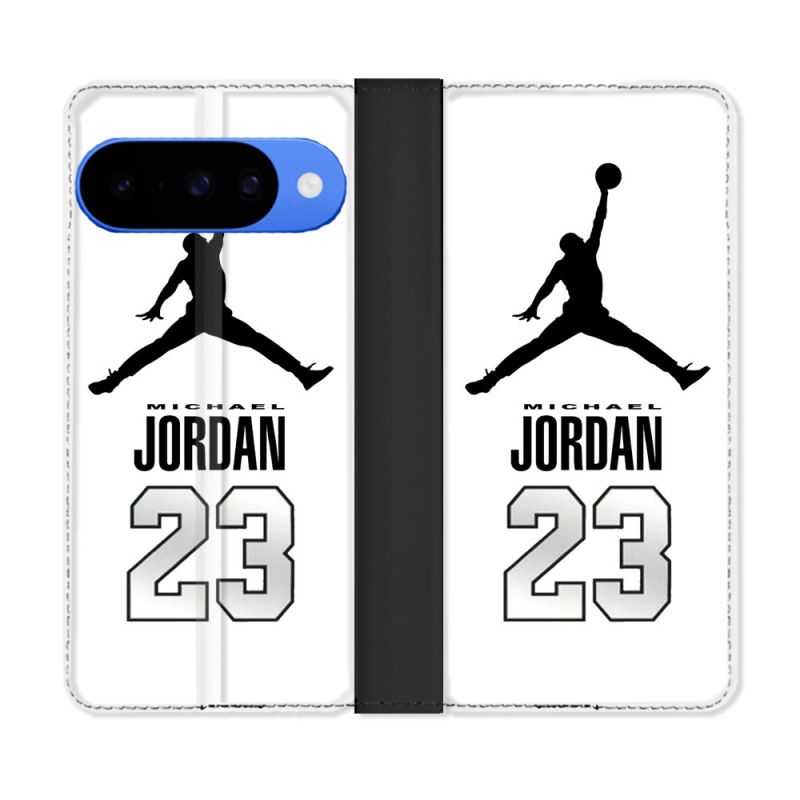 Housse cuir portefeuille Pour Google Pixel 10 Pro Jordan 23 Blanc