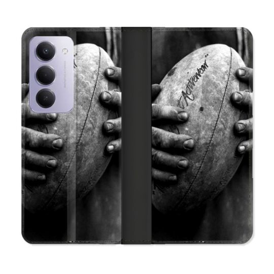Housse cuir portefeuille Pour Xiaomi Redmi 15 4G Sport Rugby Ballon Vintage