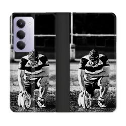 Housse cuir portefeuille Pour Xiaomi Redmi 15 4G Sport Rugby Noir Blanc