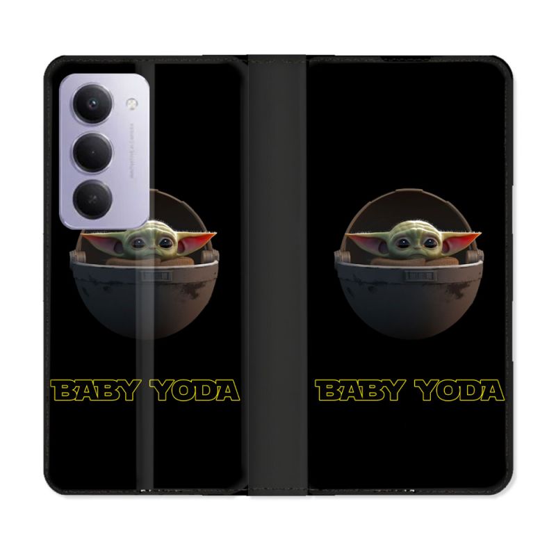 Housse cuir portefeuille Pour Xiaomi Redmi 15 4G Star Wars - Yoda bebe noir