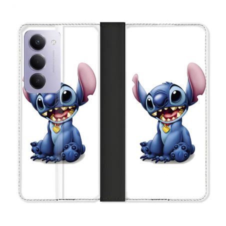 Housse cuir portefeuille Pour Xiaomi Redmi 15 4G Stitch Blanc