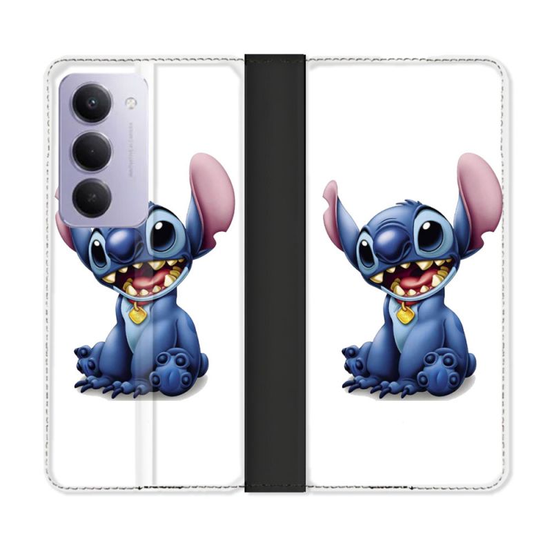 Housse cuir portefeuille Pour Xiaomi Redmi 15 4G Stitch Blanc