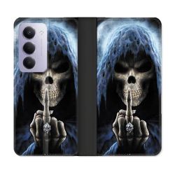 Housse cuir portefeuille Pour Xiaomi Redmi 15 4G Tete de Mort Doigt