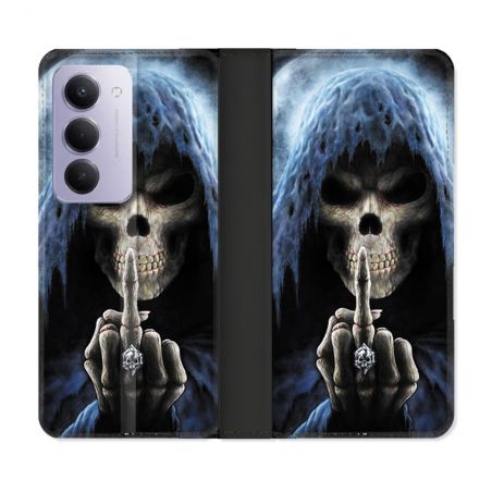 Housse cuir portefeuille Pour Xiaomi Redmi 15 4G Tete de Mort Doigt