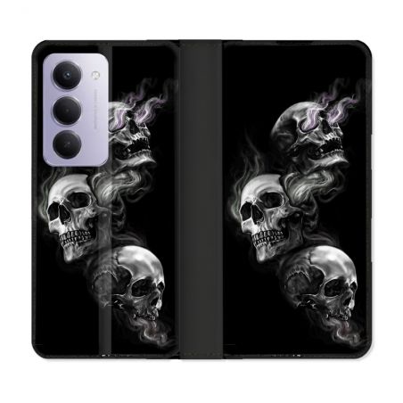 Housse cuir portefeuille Pour Xiaomi Redmi 15 4G Tete de Mort Triple