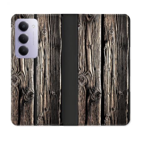 Housse cuir portefeuille Pour Xiaomi Redmi 15 4G Texture Bois