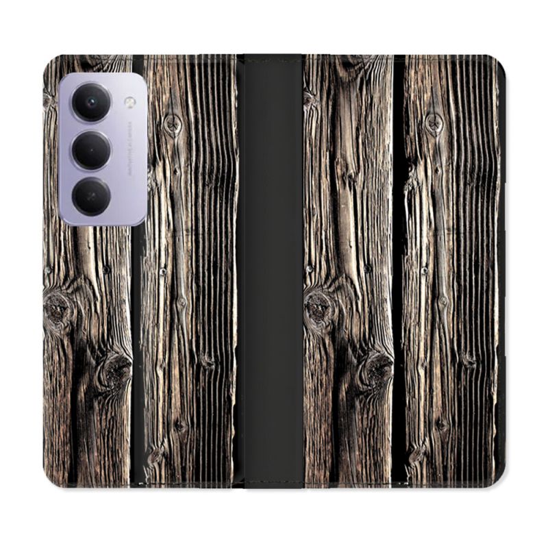 Housse cuir portefeuille Pour Xiaomi Redmi 15 4G Texture Bois