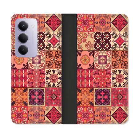 Housse cuir portefeuille Pour Xiaomi Redmi 15 4G Texture Carreau Ciment Rouge