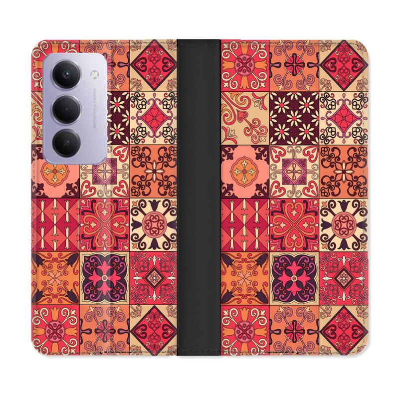 Housse cuir portefeuille Pour Xiaomi Redmi 15 4G Texture Carreau Ciment Rouge