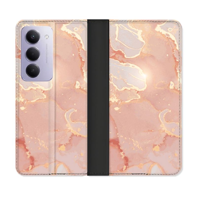 Housse cuir portefeuille Pour Xiaomi Redmi 15 4G Texture Marbre Rose