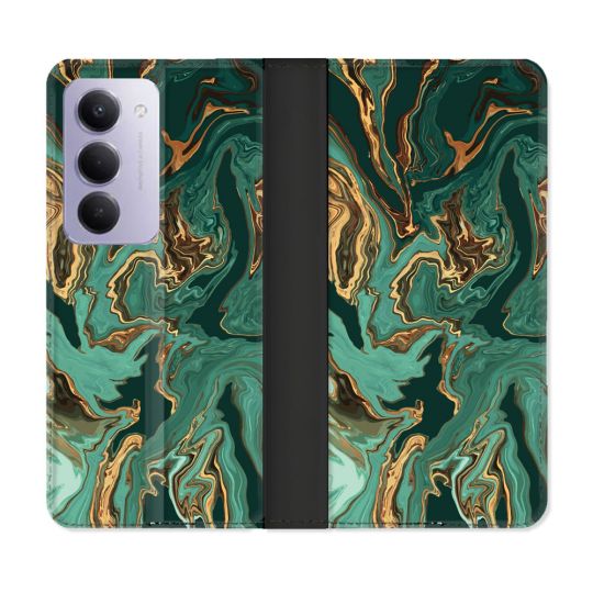 Housse cuir portefeuille Pour Xiaomi Redmi 15 4G Texture Marbre Vert