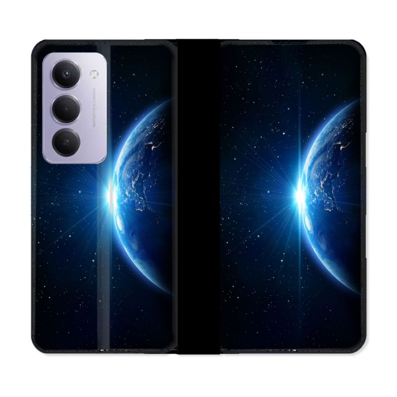 Housse cuir portefeuille Pour Xiaomi Redmi 15 4G Univers Planete Terre