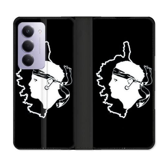 Housse cuir portefeuille Pour Xiaomi Redmi 15 4G Voyage Corse Noir