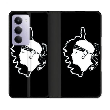 Housse cuir portefeuille Pour Xiaomi Redmi 15 4G Voyage Corse Noir