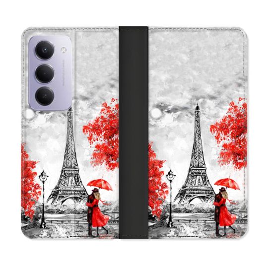 Housse cuir portefeuille Pour Xiaomi Redmi 15 4G Voyage France Paris Rouge