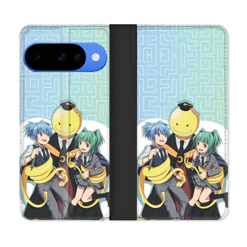 Housse cuir portefeuille Pour Google Pixel 10 Pro Manga Assassination Classroom Kuro Trio