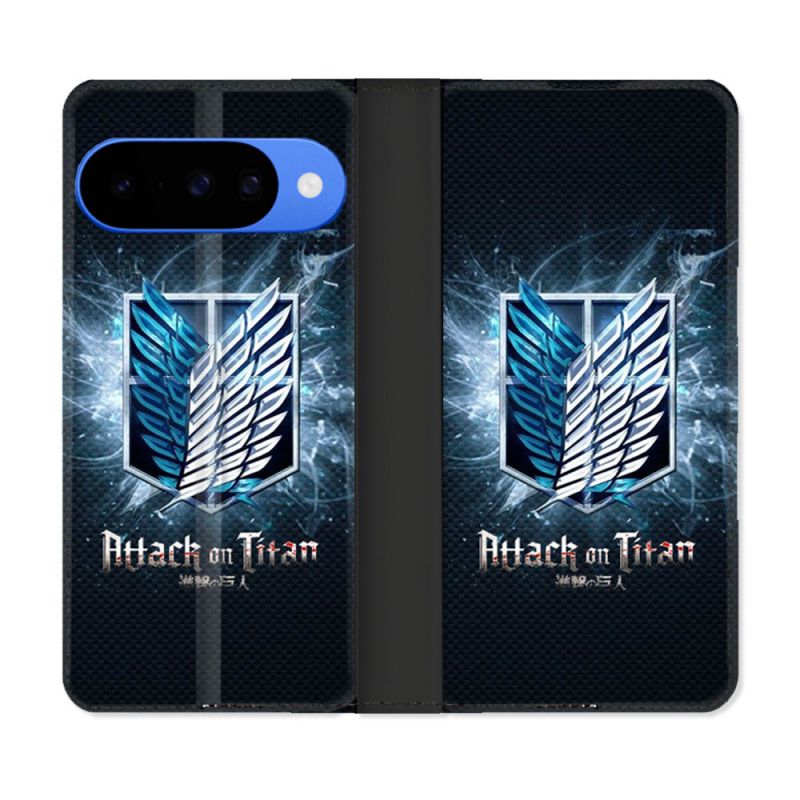 Housse cuir portefeuille Pour Google Pixel 10 Pro Manga Attaque Titans Noir