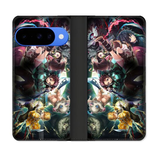 Housse cuir portefeuille Pour Google Pixel 10 Pro Manga Demon Slayer Groupe