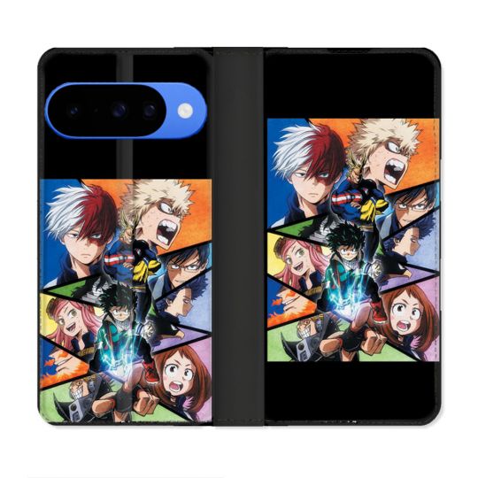 Housse cuir portefeuille Pour Google Pixel 10 Pro Manga My Hero Academia Noir