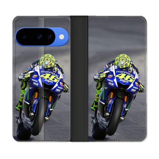 Housse cuir portefeuille Pour Google Pixel 10 Pro Moto Course GP Wheeling 46