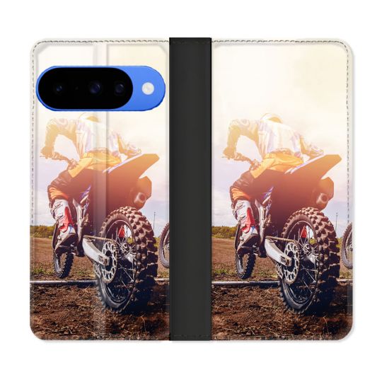 Housse cuir portefeuille Pour Google Pixel 10 Pro Moto Cross Soleil