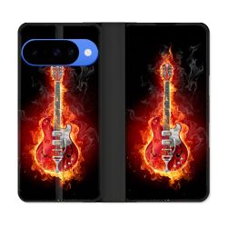 Housse cuir portefeuille Pour Google Pixel 10 Pro Musique Guitare Electrique