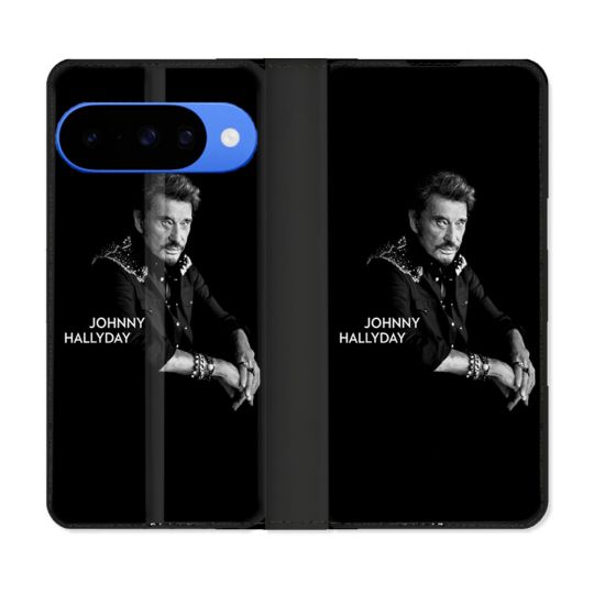 Housse cuir portefeuille Pour Google Pixel 10 Pro Musique Johnny Hallyday Noir