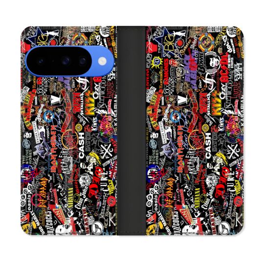 Housse cuir portefeuille Pour Google Pixel 10 Pro Musique Rock Groupe