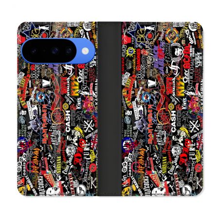 Housse cuir portefeuille Pour Google Pixel 10 Pro Musique Rock Groupe