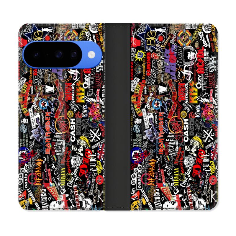 Housse cuir portefeuille Pour Google Pixel 10 Pro Musique Rock Groupe