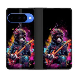 Housse cuir portefeuille Pour Google Pixel 10 Pro Musique Rock Singe
