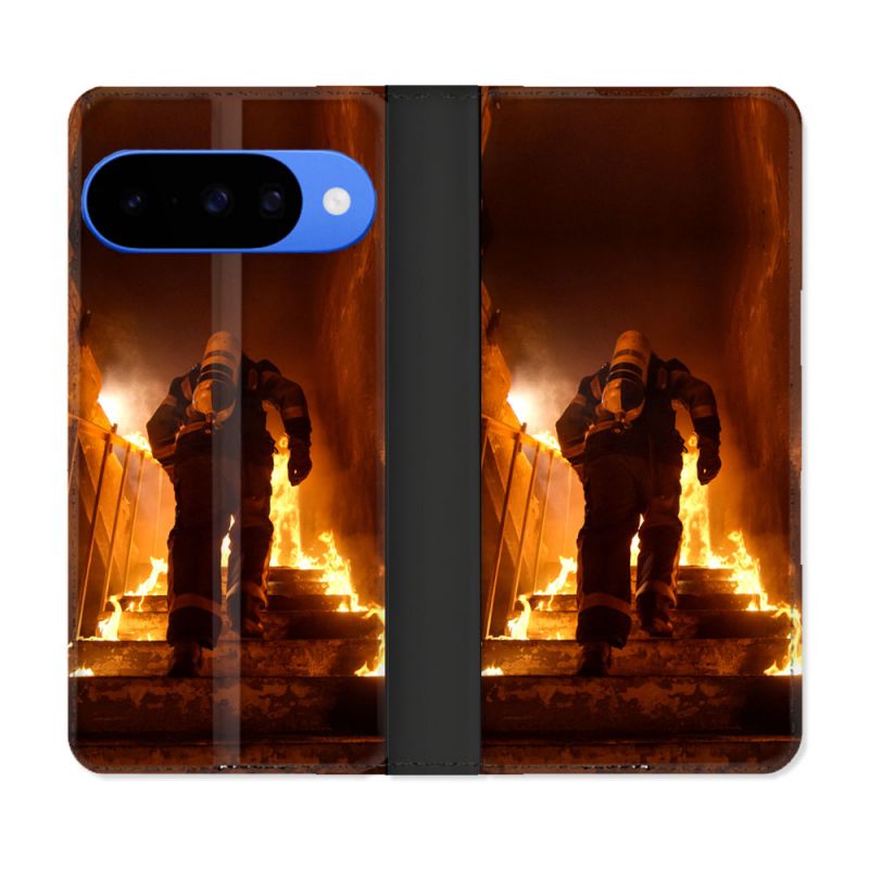 Housse cuir portefeuille Pour Google Pixel 10 Pro Pompier Escalier