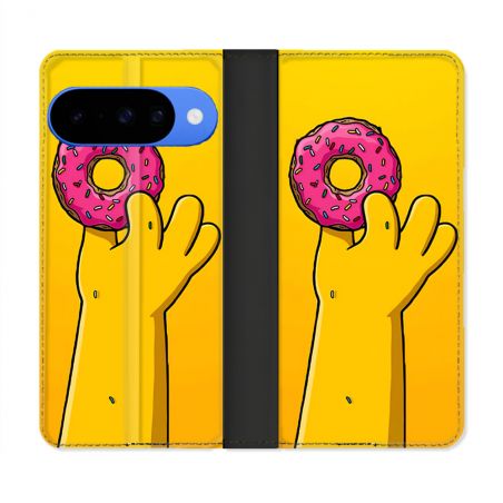 Housse cuir portefeuille Pour Google Pixel 10 Pro Simpson Donuts