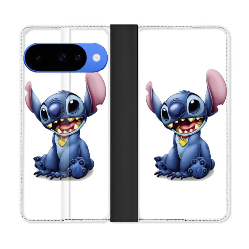 Housse cuir portefeuille Pour Google Pixel 10 Pro Stitch Blanc