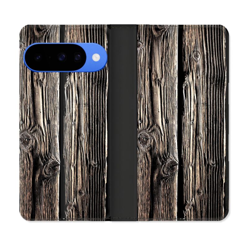 Housse cuir portefeuille Pour Google Pixel 10 Pro Texture Bois