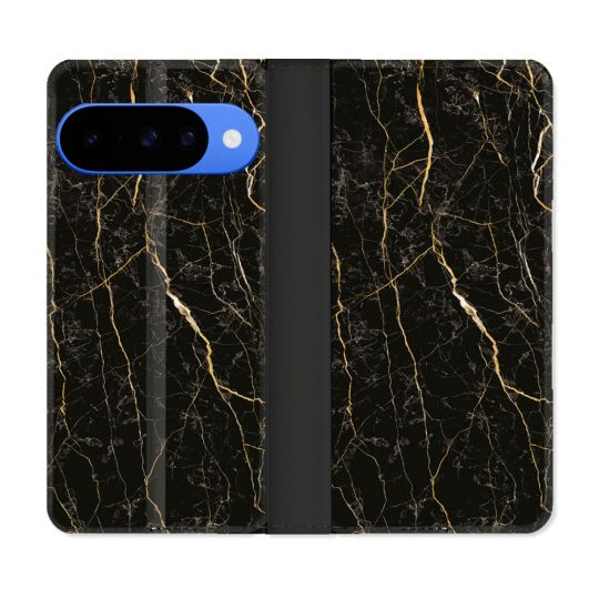 Housse cuir portefeuille Pour Google Pixel 10 Pro Texture Marbre Noir
