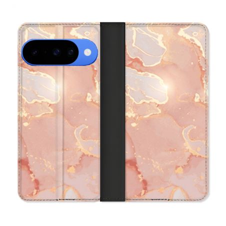 Housse cuir portefeuille Pour Google Pixel 10 Pro Texture Marbre Rose
