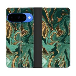 Housse cuir portefeuille Pour Google Pixel 10 Pro Texture Marbre Vert