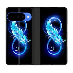 Housse cuir portefeuille Pour Google Pixel 10 Pro Texture Plume Infini Bleu