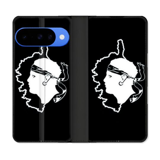 Housse cuir portefeuille Pour Google Pixel 10 Pro Voyage Corse Noir