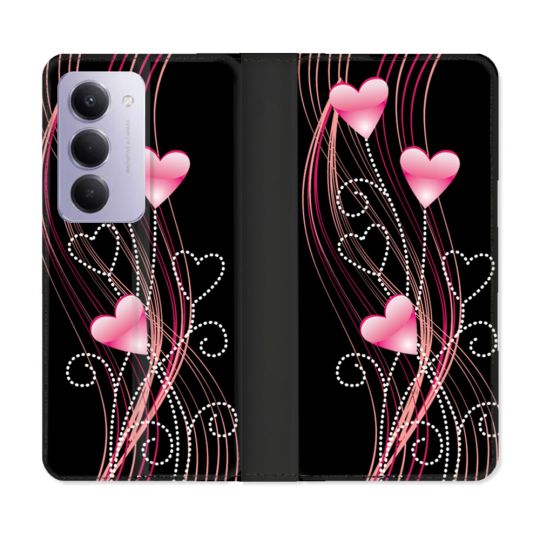 Housse cuir portefeuille Pour Xiaomi Redmi 15 5G Amour Coeur Rose Montant sur Noir