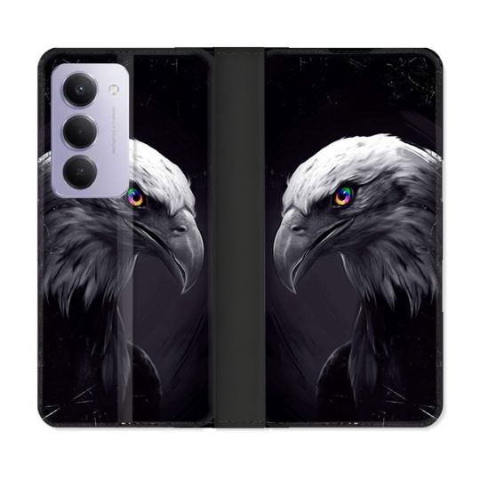 Housse cuir portefeuille Pour Xiaomi Redmi 15 5G Animal Aigle Royal Noir