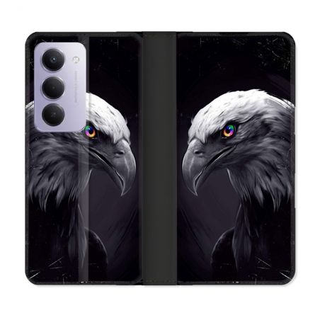 Housse cuir portefeuille Pour Xiaomi Redmi 15 5G Animal Aigle Royal Noir