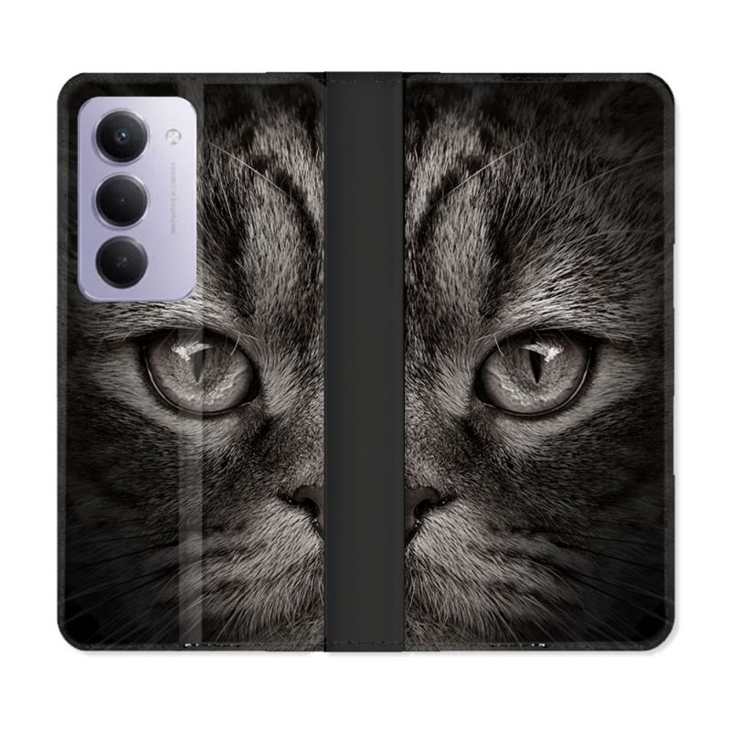 Housse cuir portefeuille Pour Xiaomi Redmi 15 5G Animal Chat Gris