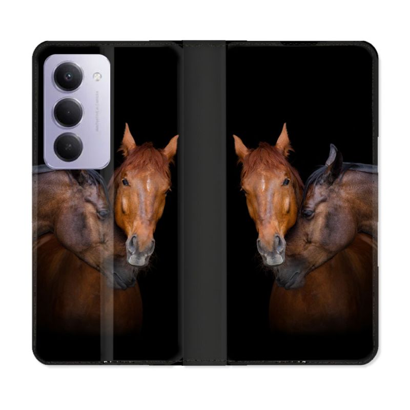 Housse cuir portefeuille Pour Xiaomi Redmi 15 5G Animal Cheval Marron