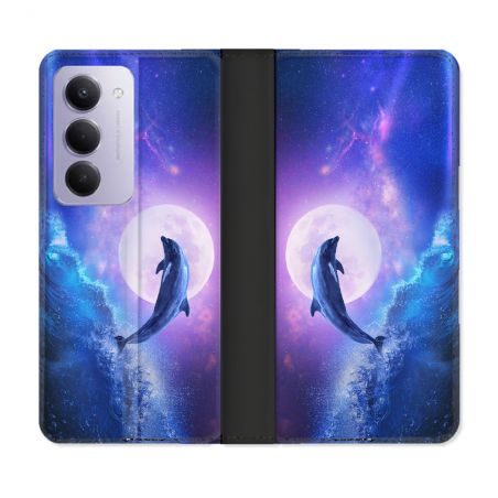 Housse cuir portefeuille Pour Xiaomi Redmi 15 5G Animal Dauphin Vague